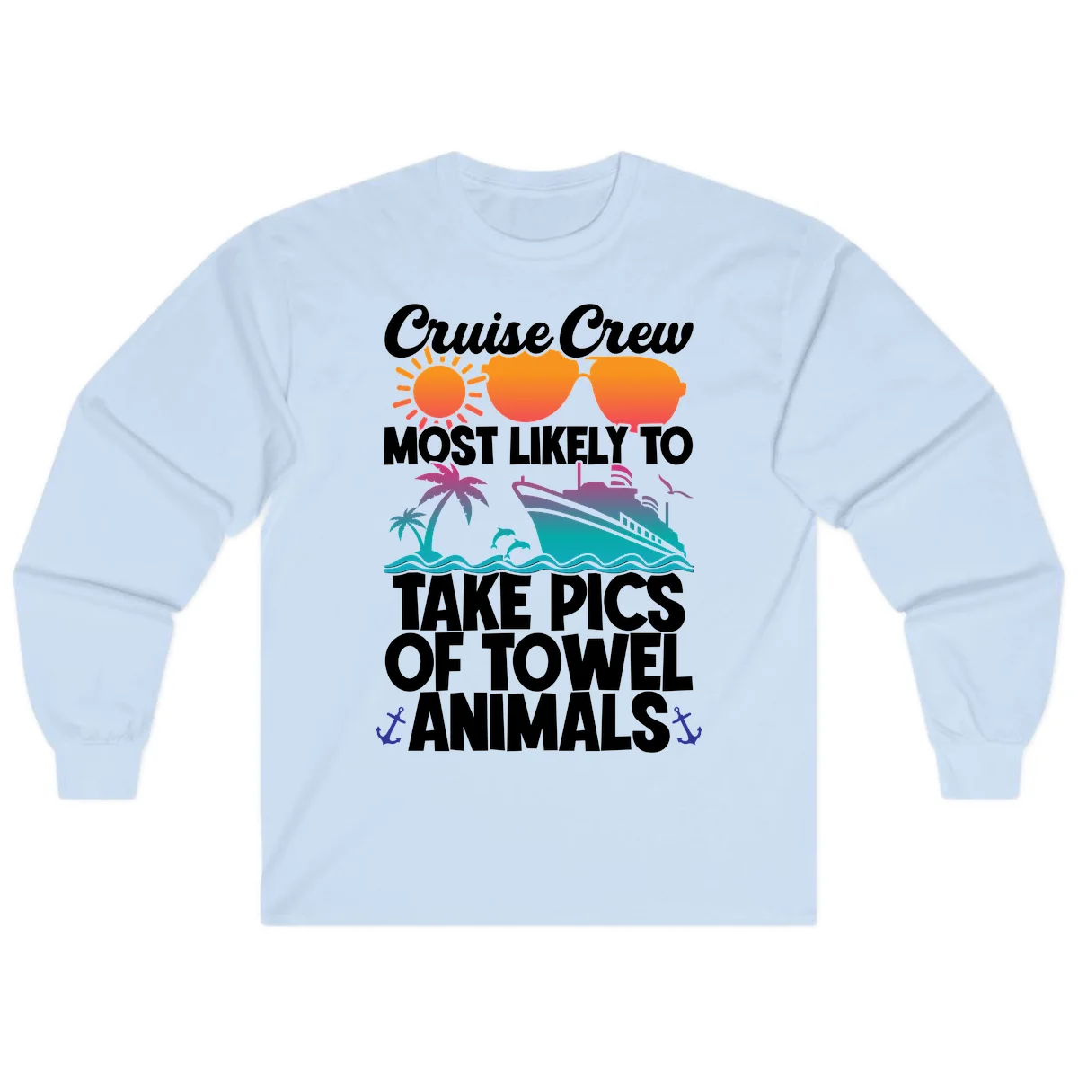 Cruise Crew Towel Animal Photos Long Sleeve in Light Blue