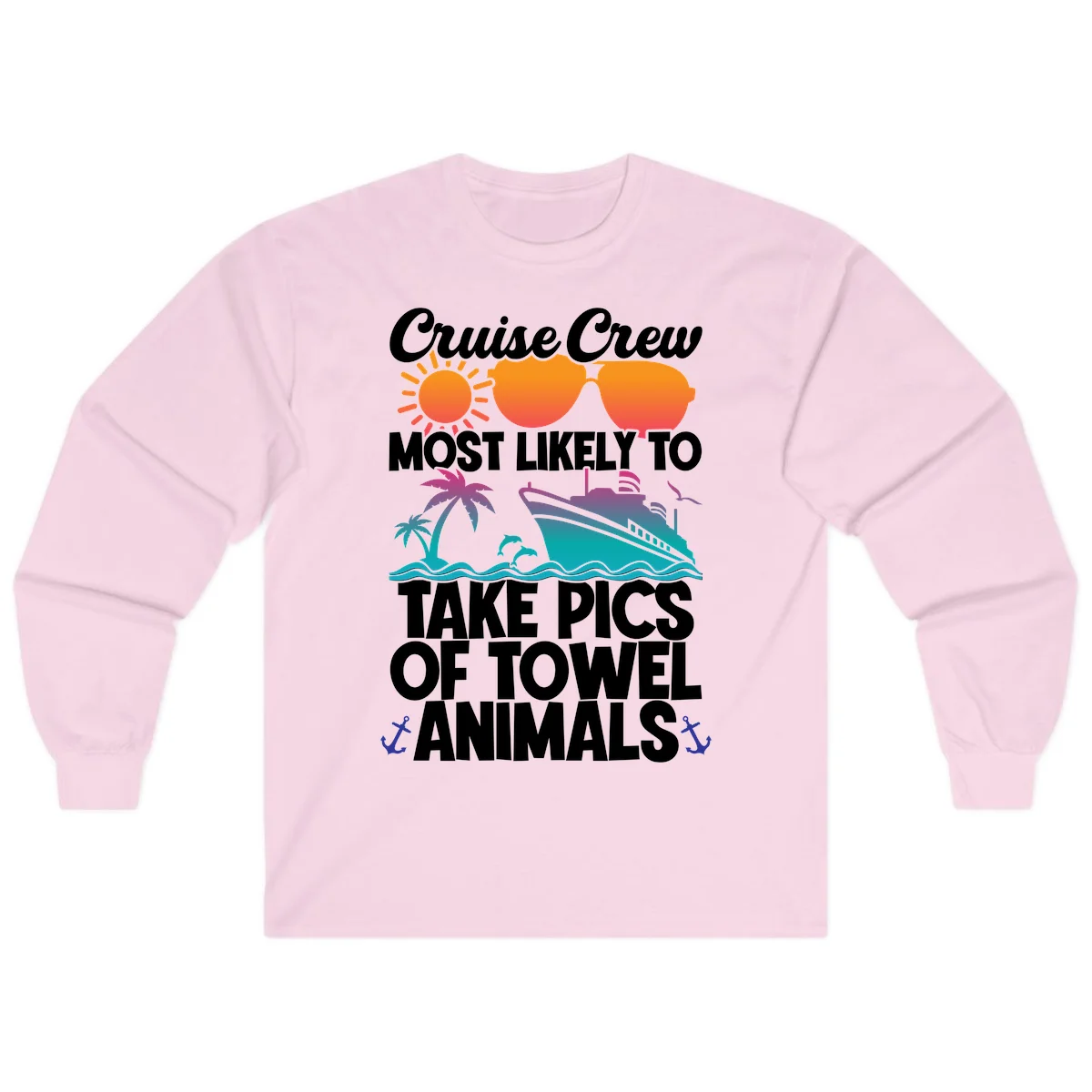 Cruise Crew Towel Animal Photos Long Sleeve in Light Pink