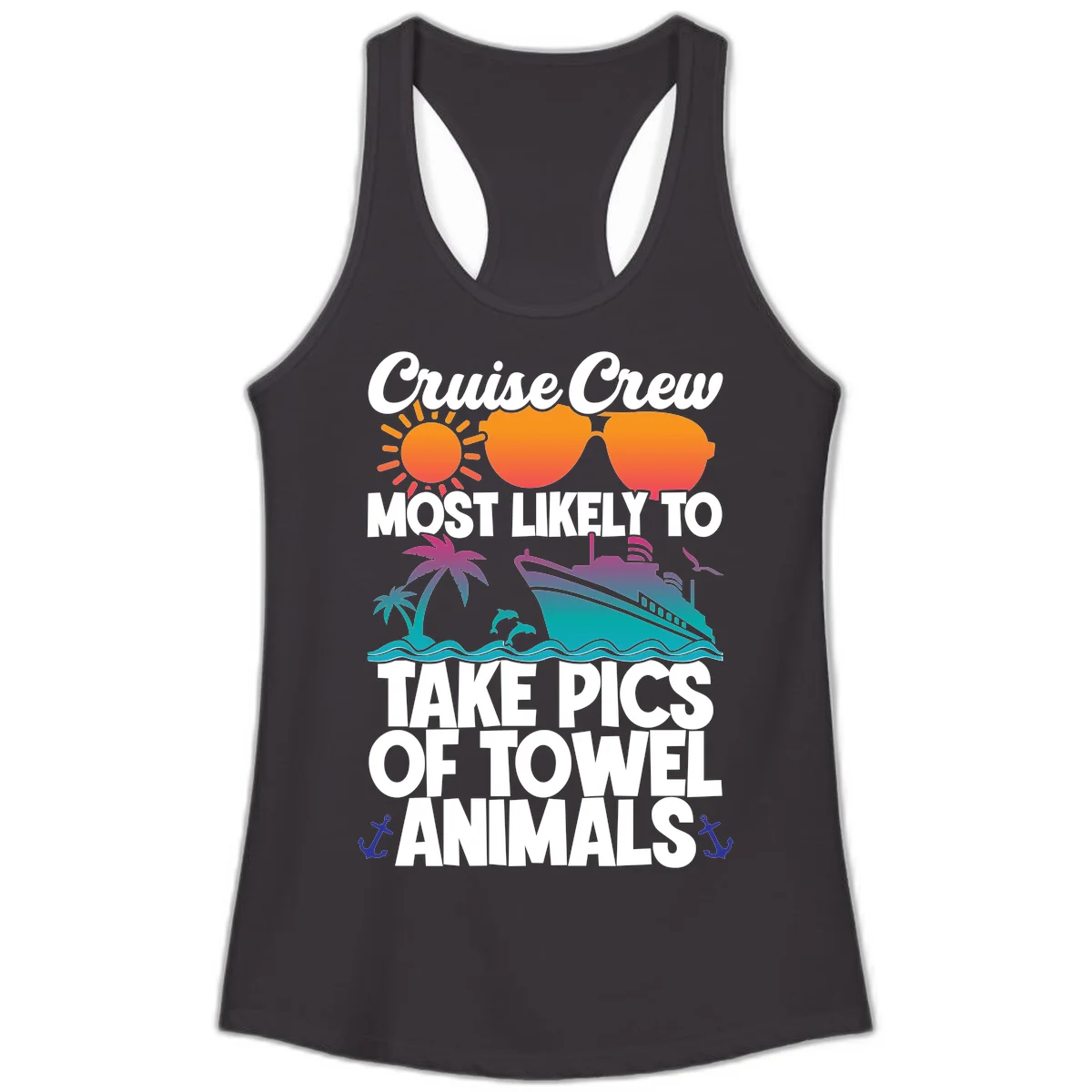 Cruise Crew Towel Animal Photos Ladies Tank in Black