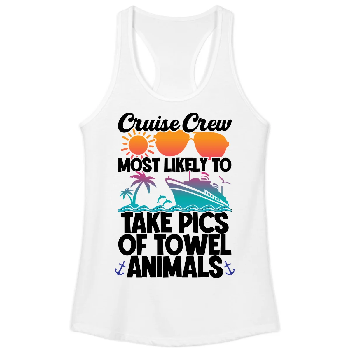 Cruise Crew Towel Animal Photos Ladies Tank in White