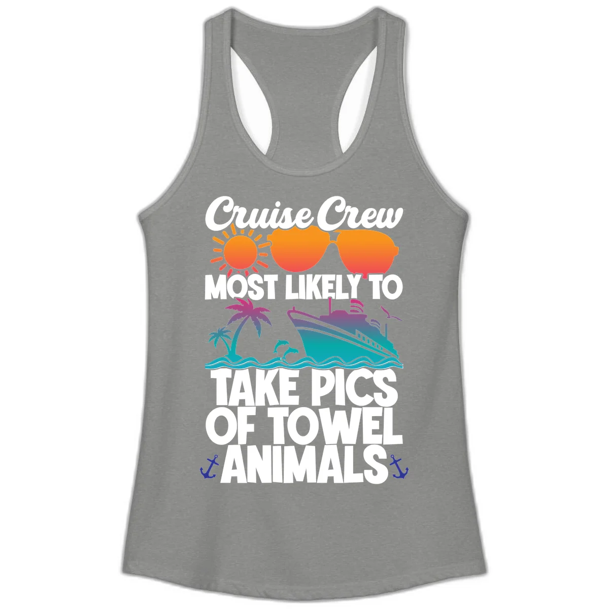 Cruise Crew Towel Animal Photos Ladies Tank in Heather Grey
