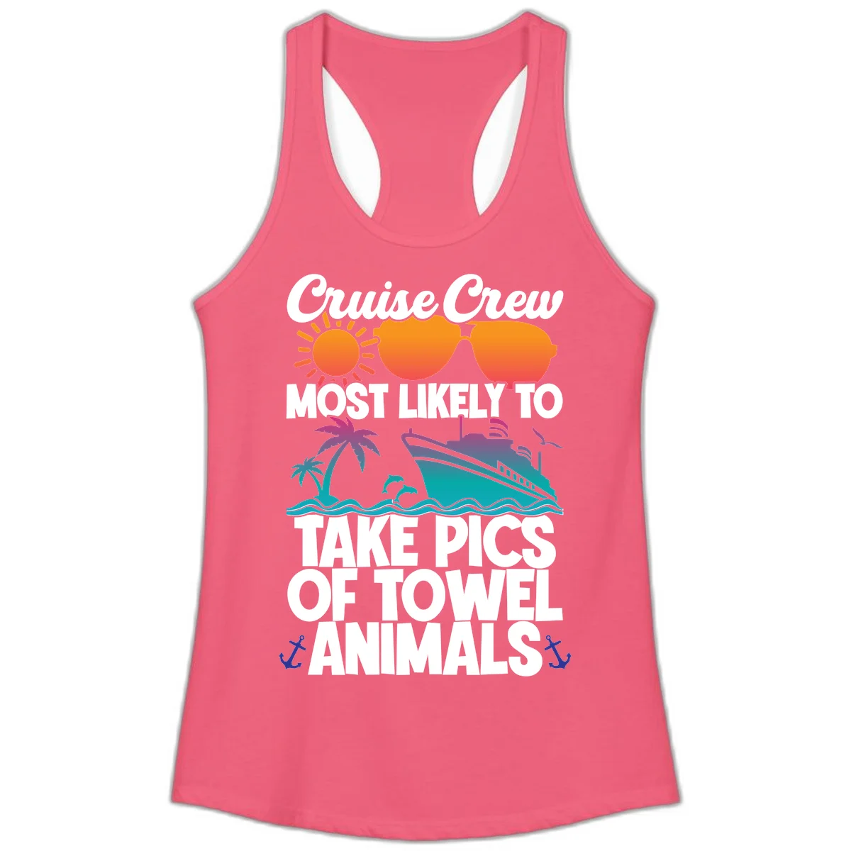 Cruise Crew Towel Animal Photos Ladies Tank in Hot Pink