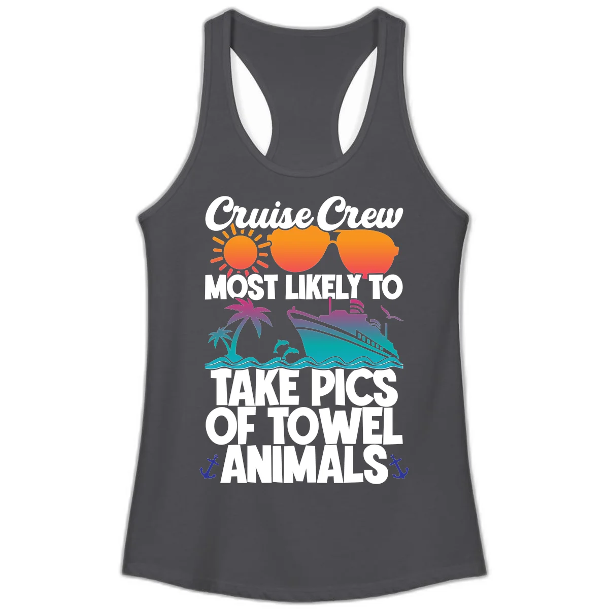 Cruise Crew Towel Animal Photos Ladies Tank in Solid Dark Gray