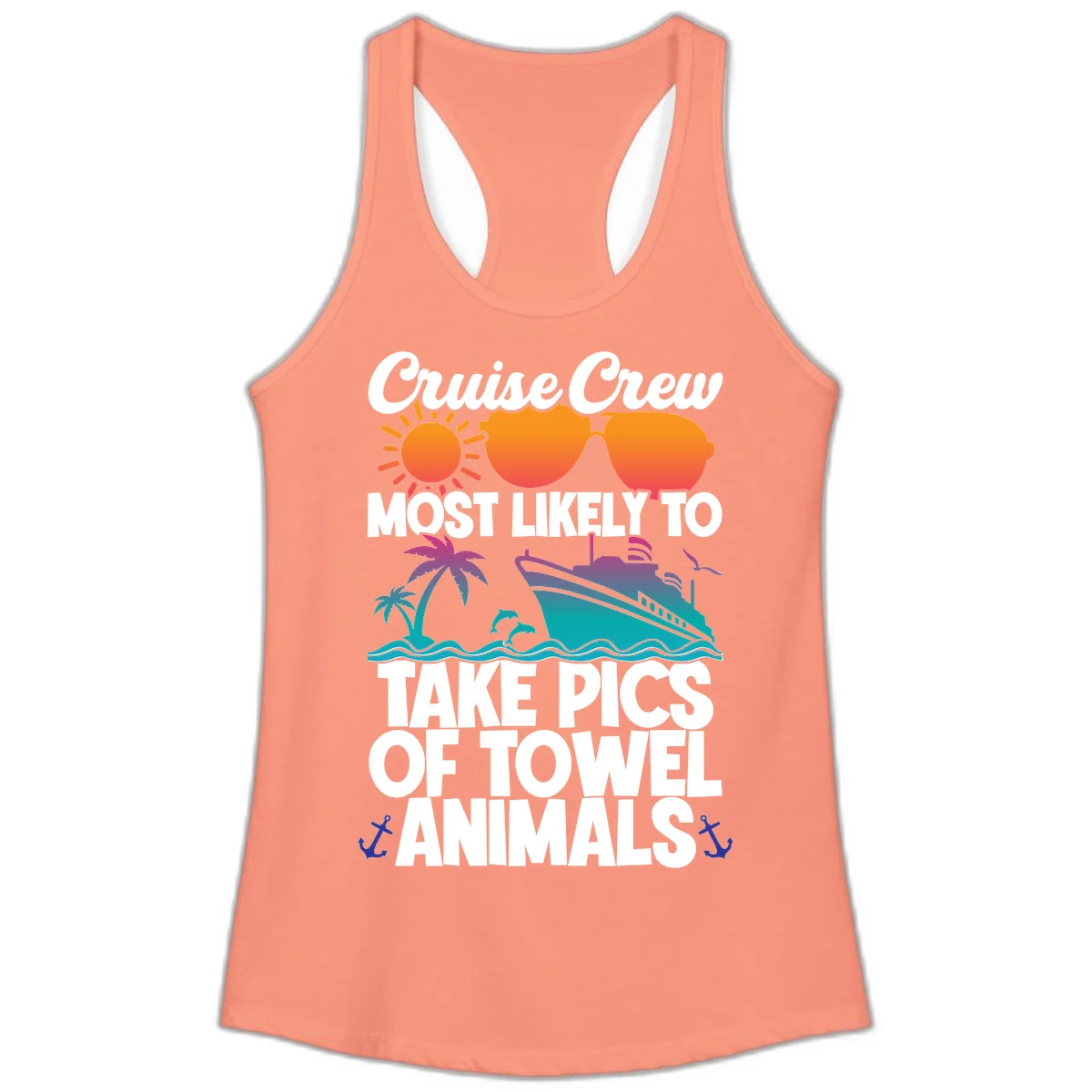 Cruise Crew Towel Animal Photos Ladies Tank in Solid Light Orange