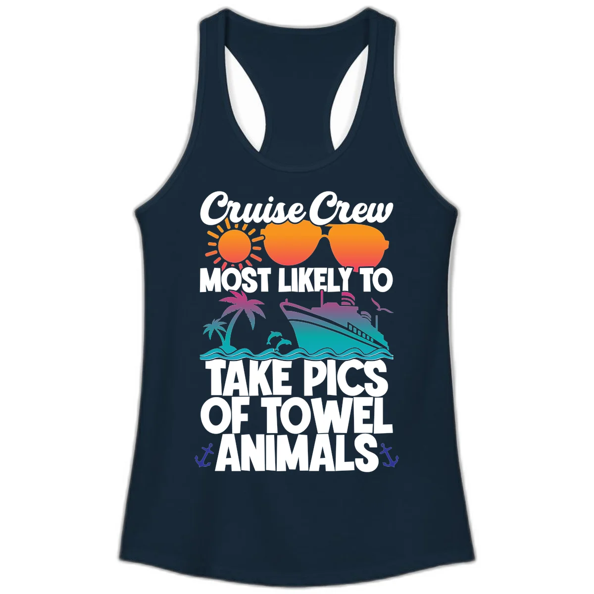 Cruise Crew Towel Animal Photos Ladies Tank in Solid Midnight Navy