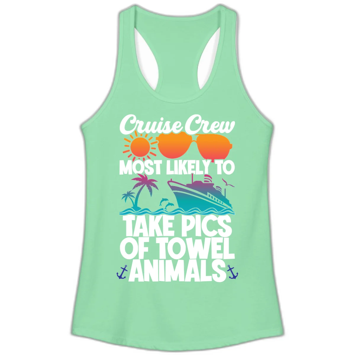 Cruise Crew Towel Animal Photos Ladies Tank in Solid Mint