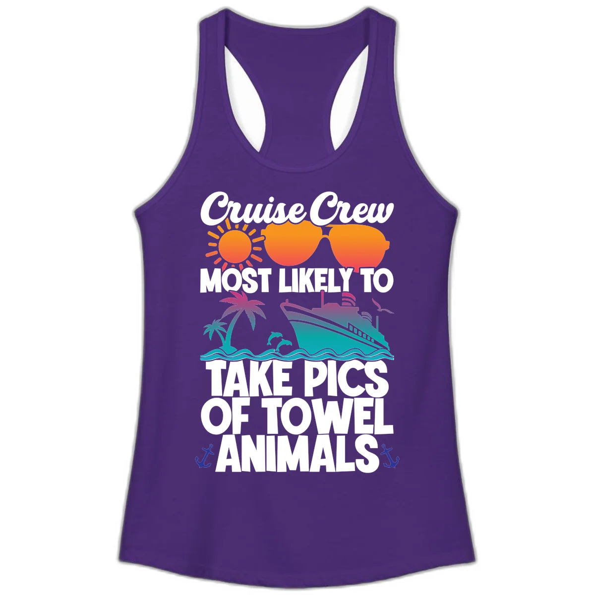 Cruise Crew Towel Animal Photos Ladies Tank in Solid Purple Rush
