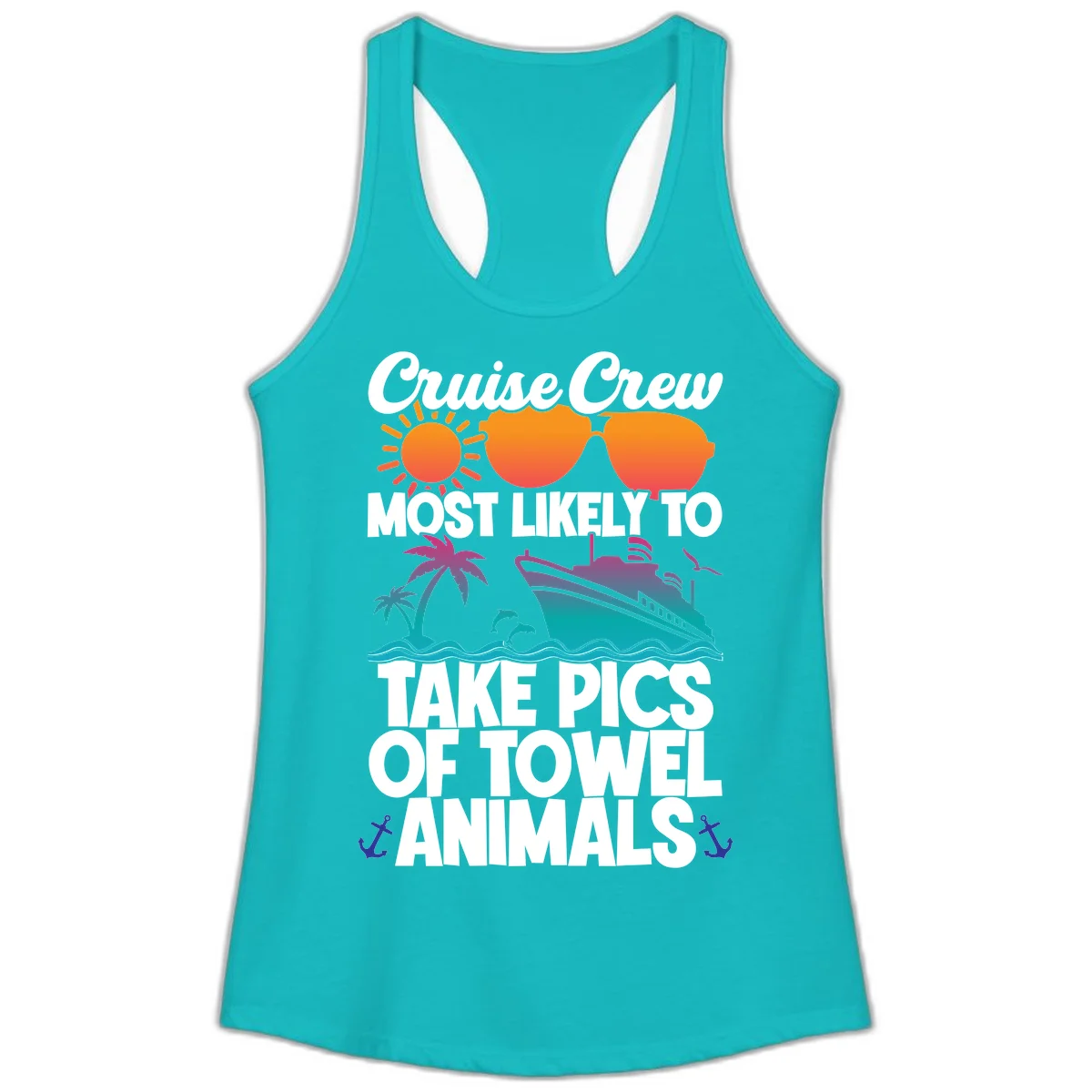 Cruise Crew Towel Animal Photos Ladies Tank in Tahiti Blue