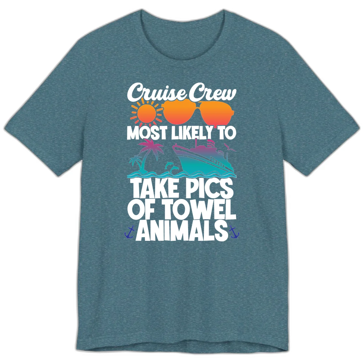 Cruise Crew Towel Animal Photos Premium T-Shirt in Heather Deep Teal