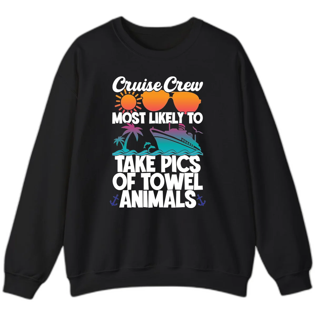 Cruise Crew Towel Animal Photos Sweatshirt in Black