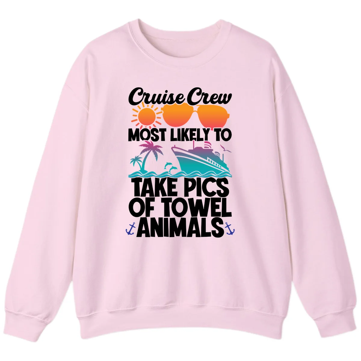 Cruise Crew Towel Animal Photos Sweatshirt in Light Pink