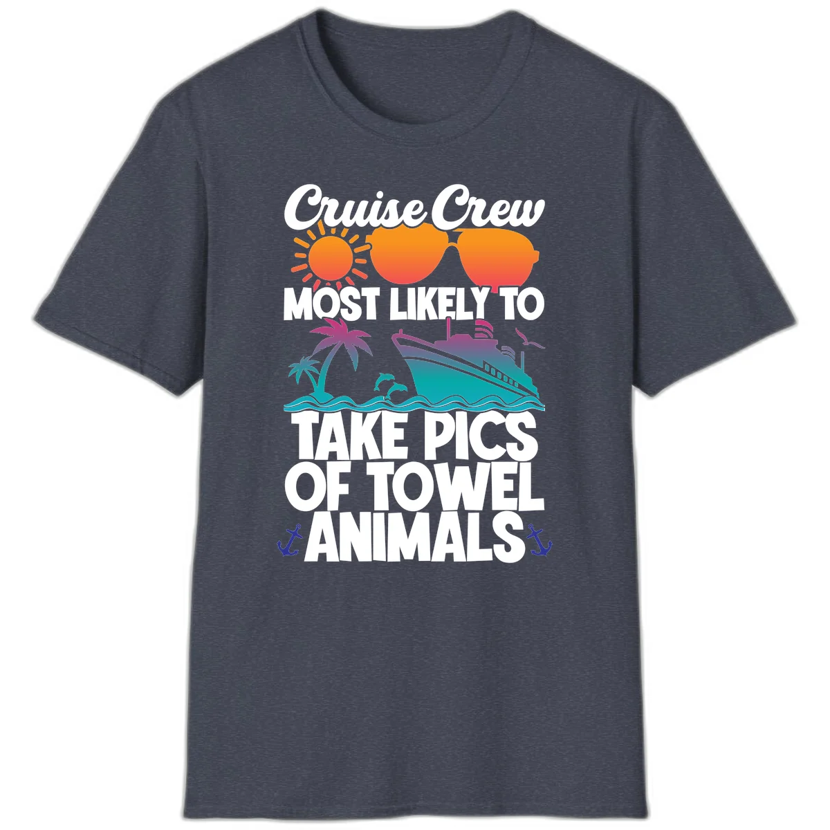 Cruise Crew Towel Animal Photos T-Shirt in Heather Navy