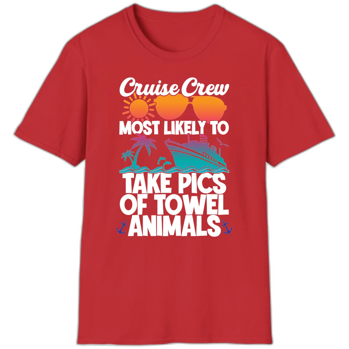 Cruise Crew Towel Animal Photos T-Shirt in Red