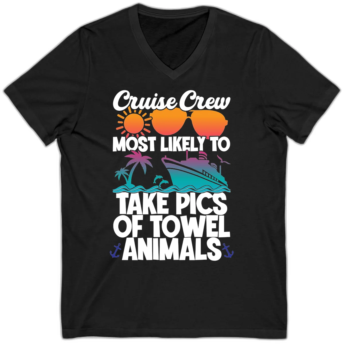 Cruise Crew Towel Animal Photos V-Neck in Black