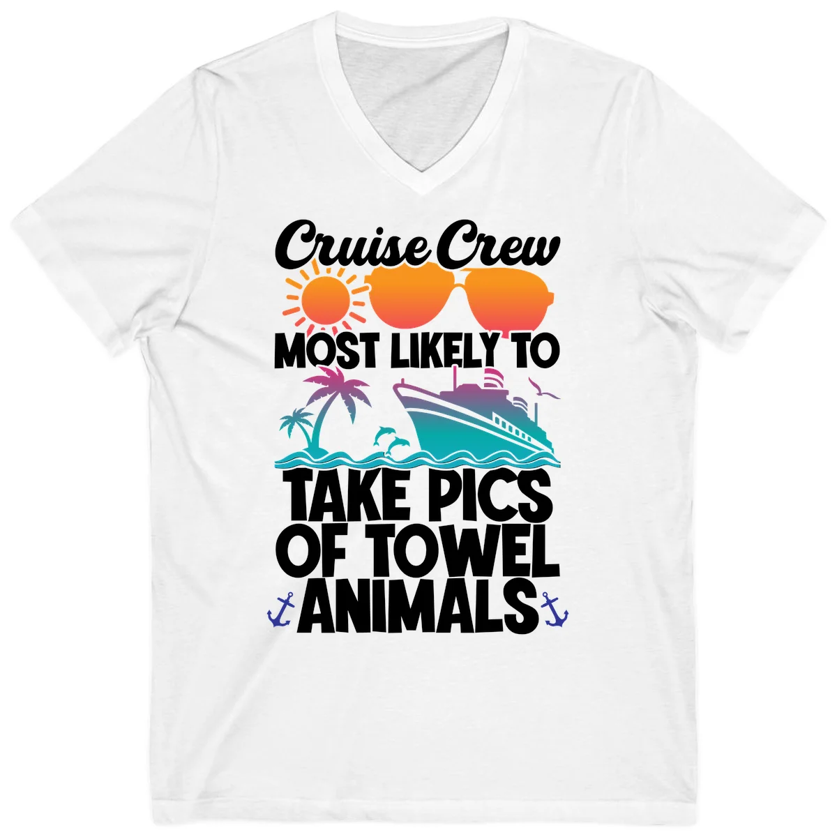Cruise Crew Towel Animal Photos V-Neck in White