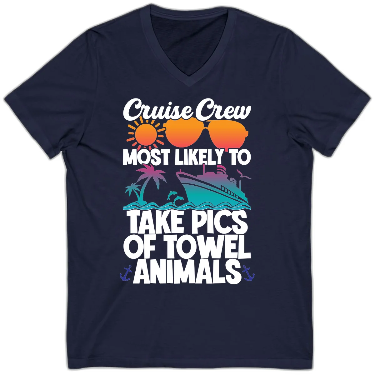 Cruise Crew Towel Animal Photos V-Neck in Navy