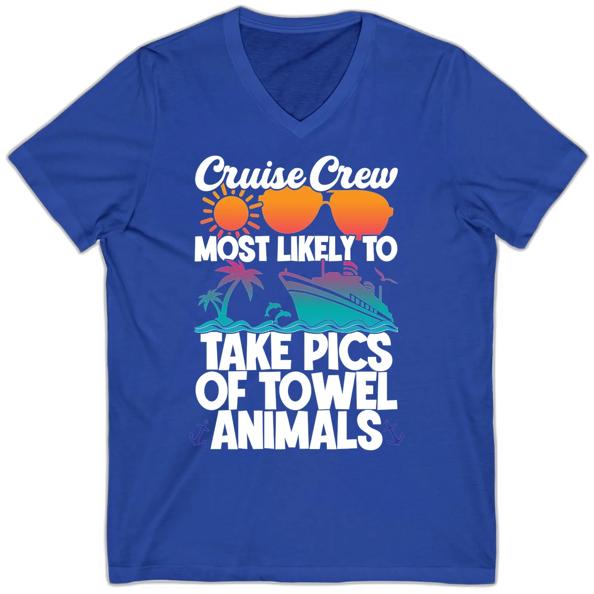 Cruise Crew Towel Animal Photos V-Neck in True Royal