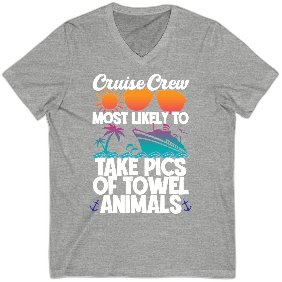 Cruise Crew Towel Animal Photos V-Neck in Athletic Heather