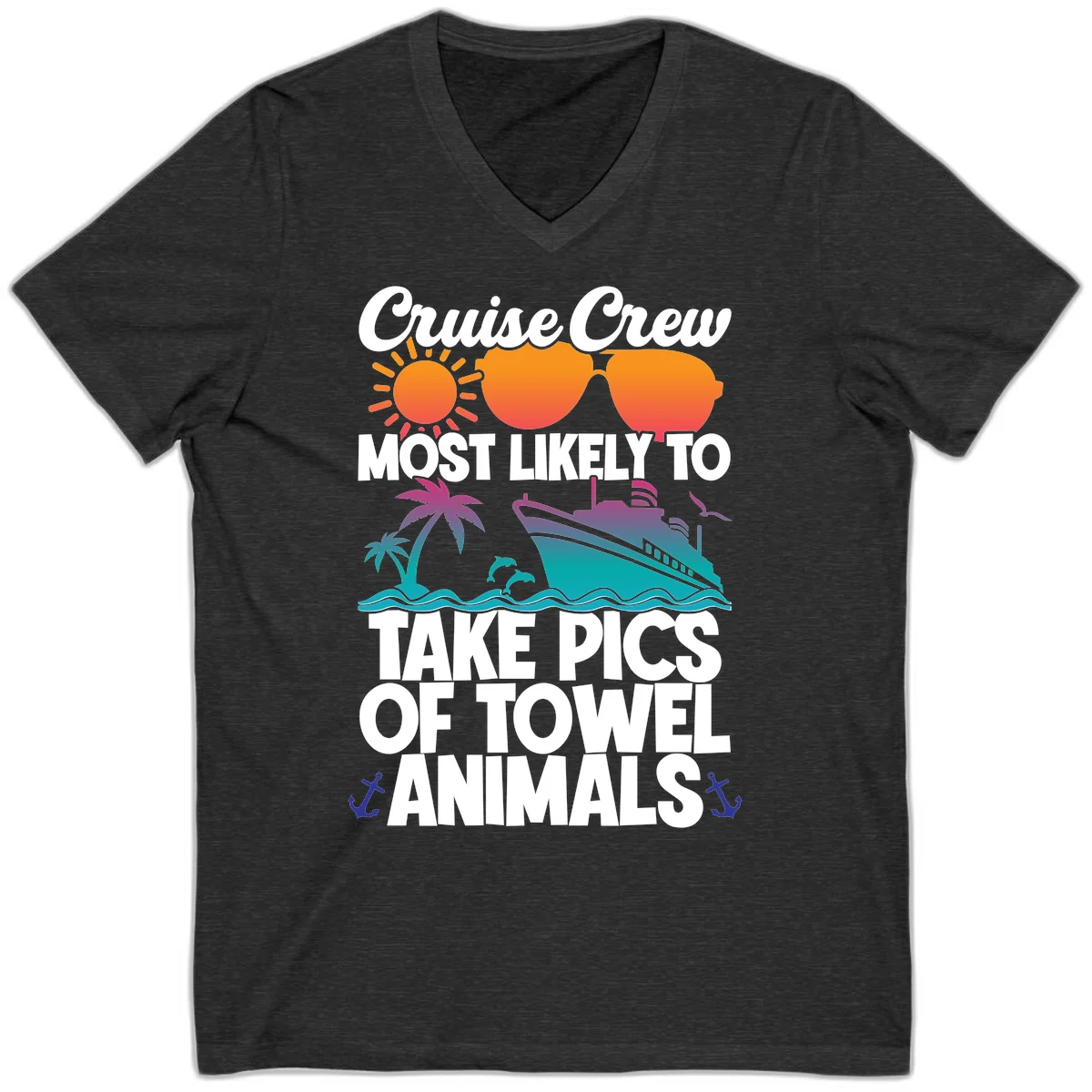 Cruise Crew Towel Animal Photos V-Neck in Dark Grey Heather