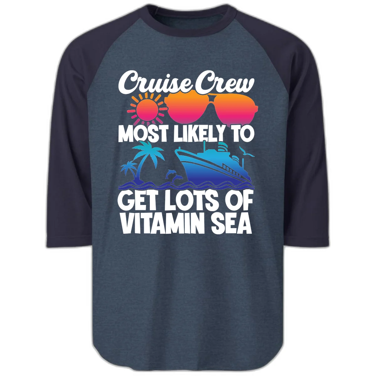 Cruise Crew Vitamin Sea Raglan 3/4 Sleeve Tee in Heather Denim Navy