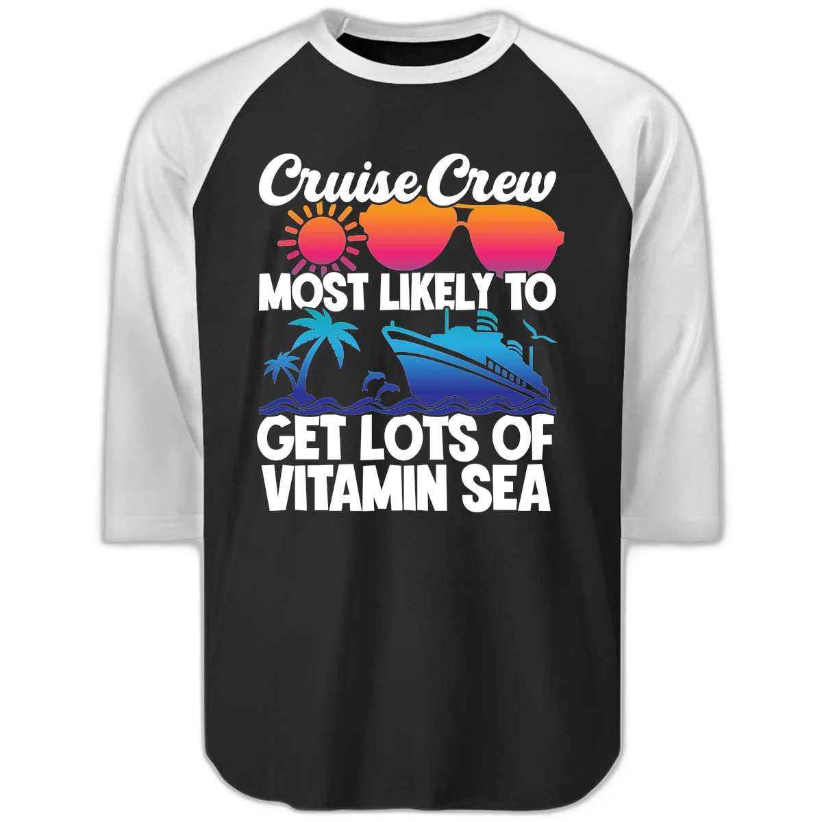 Cruise Crew Vitamin Sea Raglan 3/4 Sleeve Tee in Black White