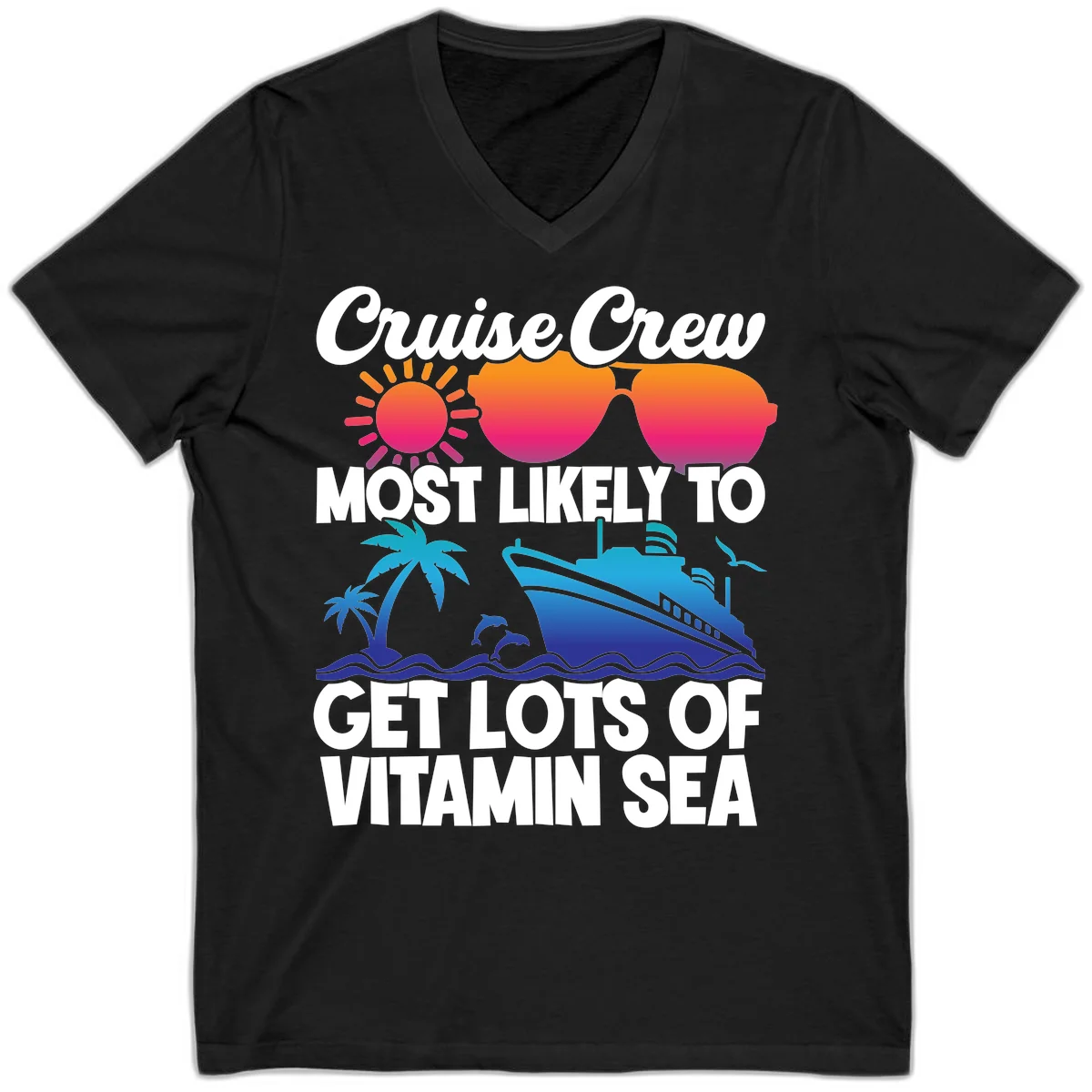 Cruise Crew Vitamin Sea V-Neck T-Shirt in Black
