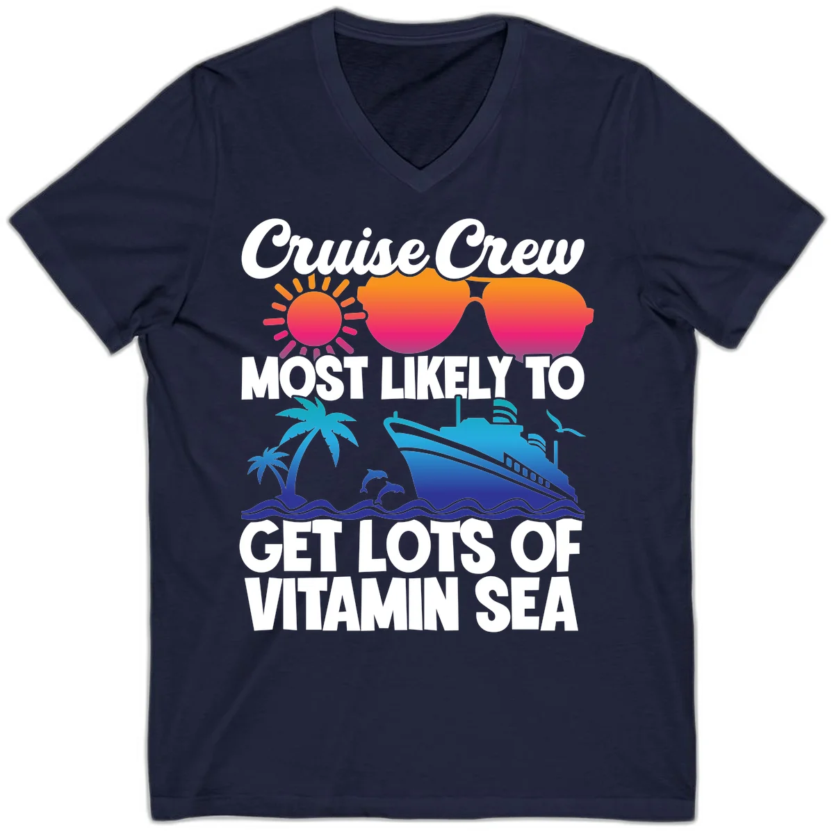Cruise Crew Vitamin Sea V-Neck T-Shirt in Navy
