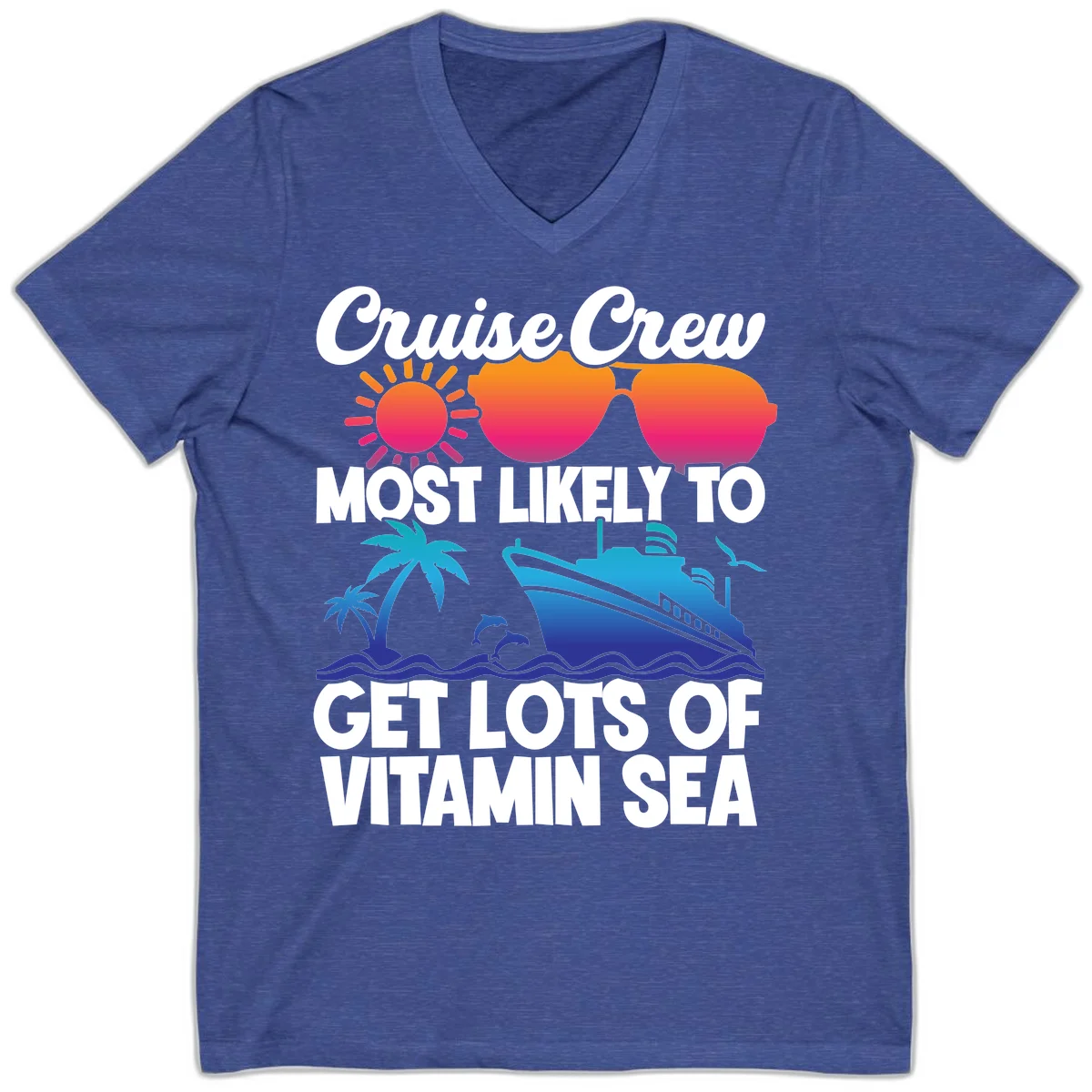Cruise Crew Vitamin Sea V-Neck T-Shirt in Heather True Royal