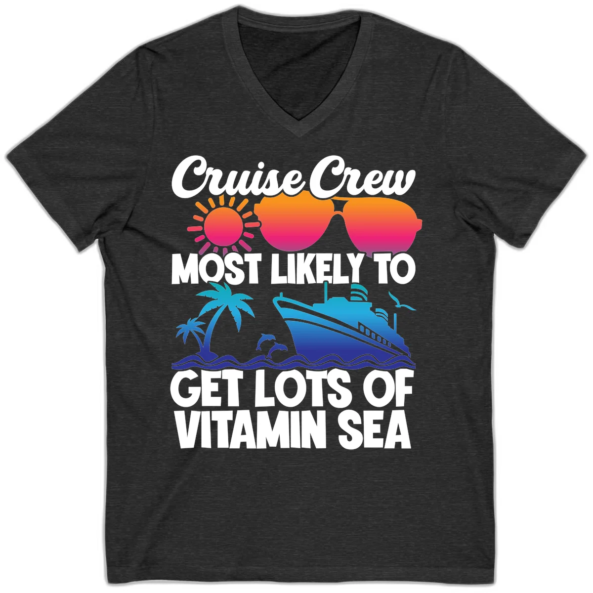 Cruise Crew Vitamin Sea V-Neck T-Shirt in Dark Grey Heather