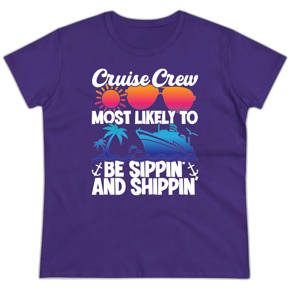 Most Likely To Be Sippin And Shippin Ladies Tee in Purple