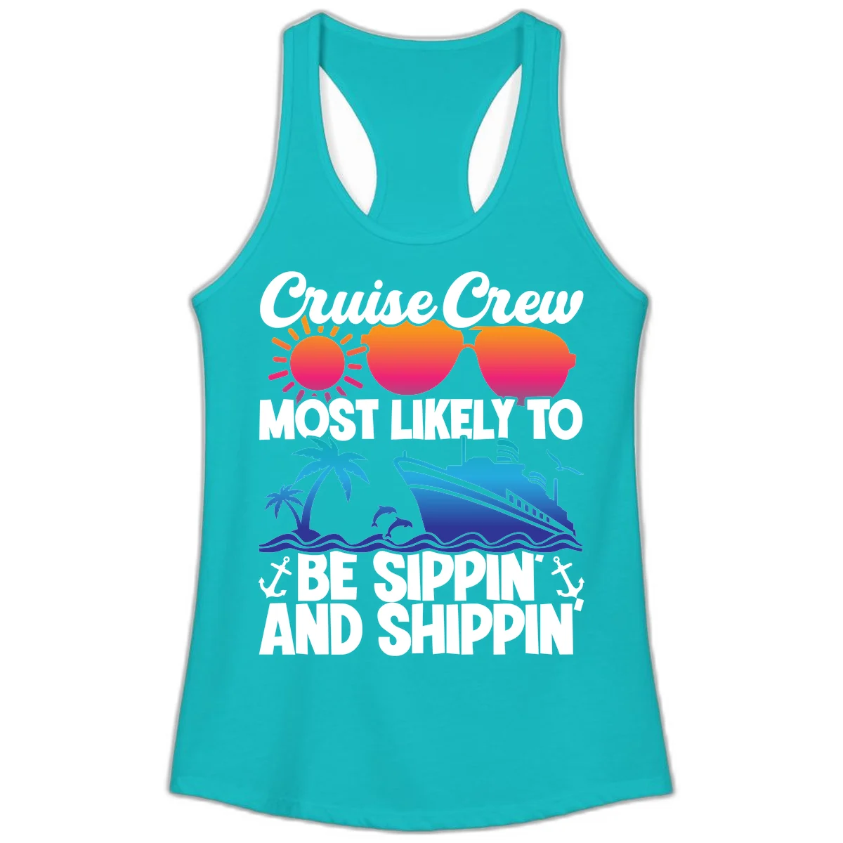 Most Likely To Be Sippin And Shippin Ladies Tank in Tahiti Blue