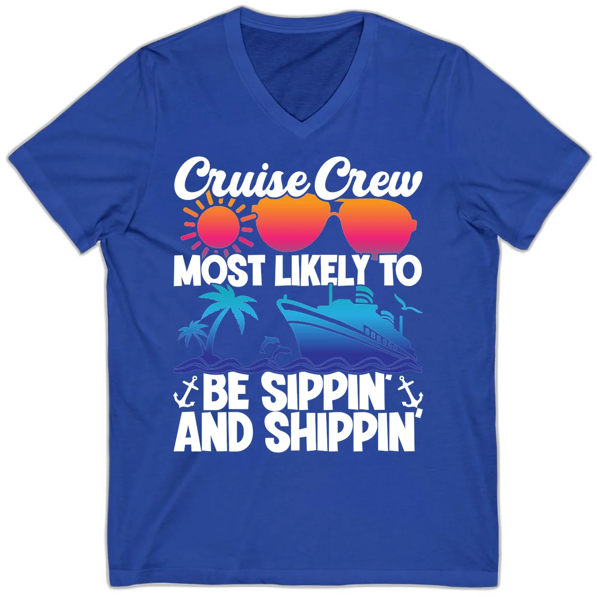 Most Likely To Be Sippin And Shippin V-Neck in True Royal