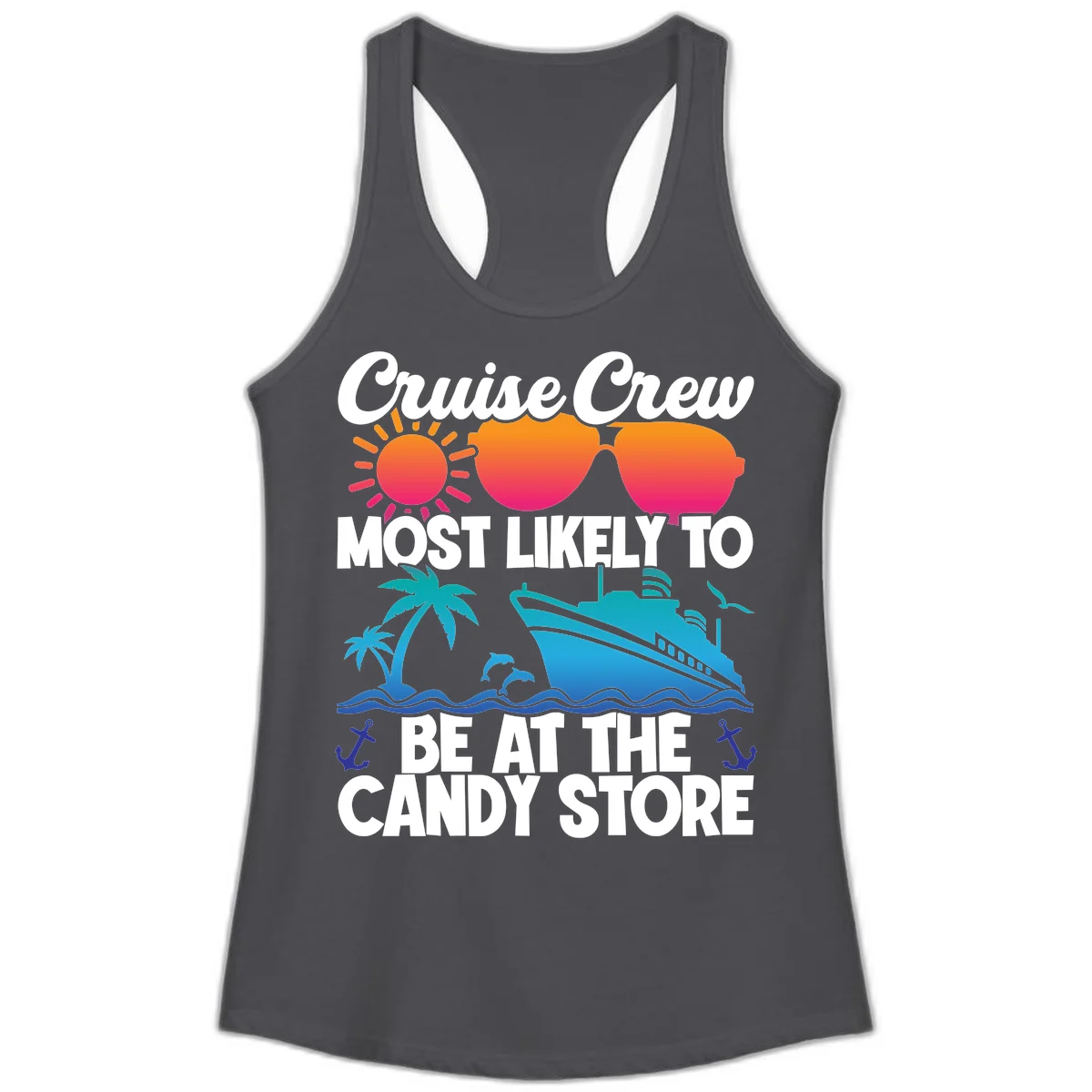 Cruise Crew Candy Store Ladies Tank in Solid Dark Gray