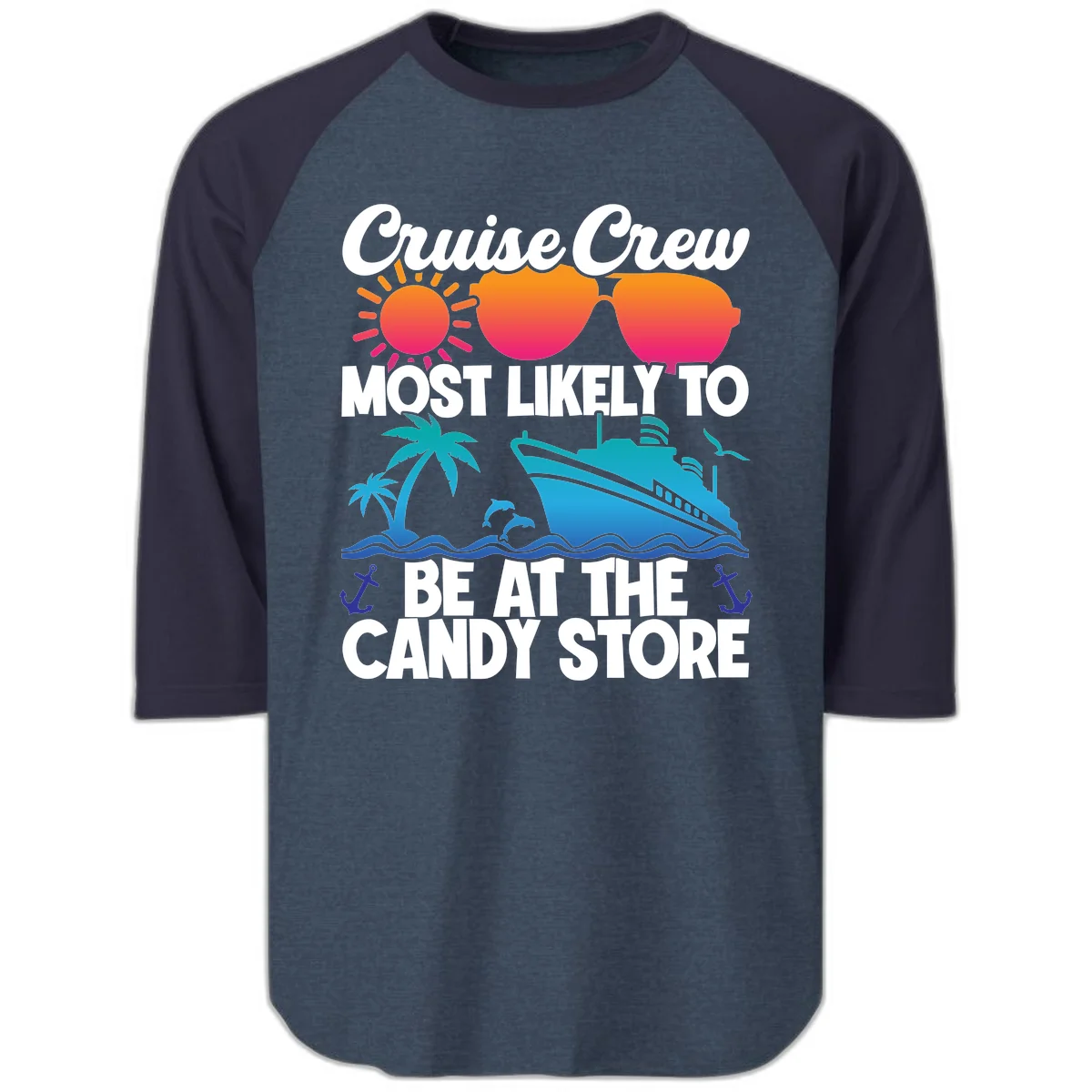 Cruise Crew Candy Store Raglan 3/4 in Heather Denim Navy