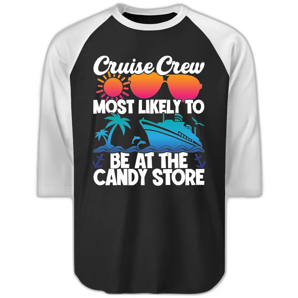 Cruise Crew Candy Store Raglan 3/4 in Black White