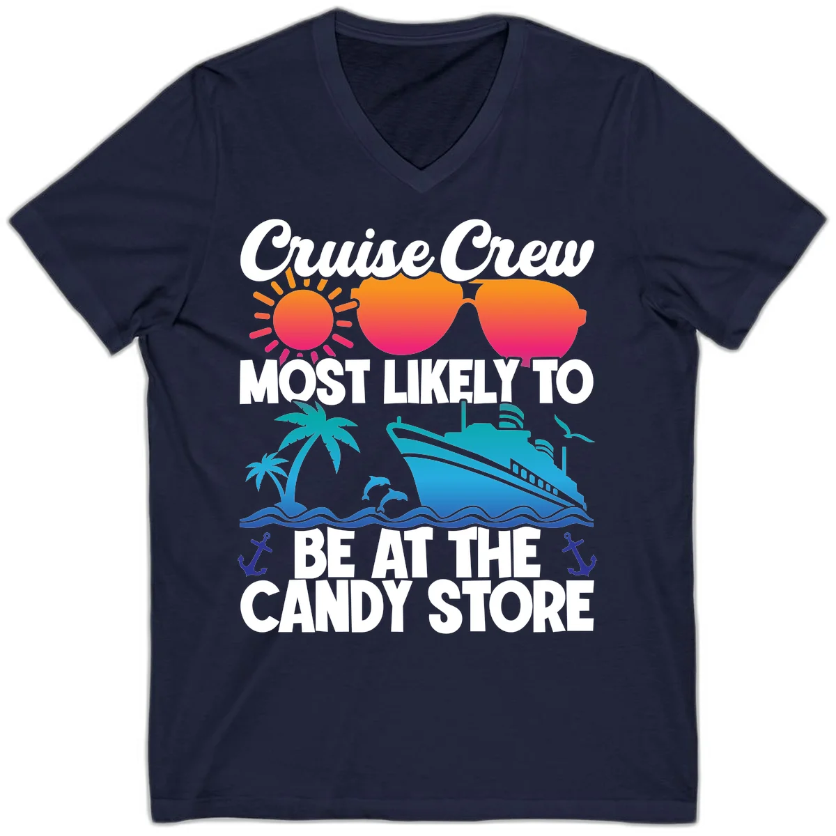 Cruise Crew Candy Store V-Neck in Navy