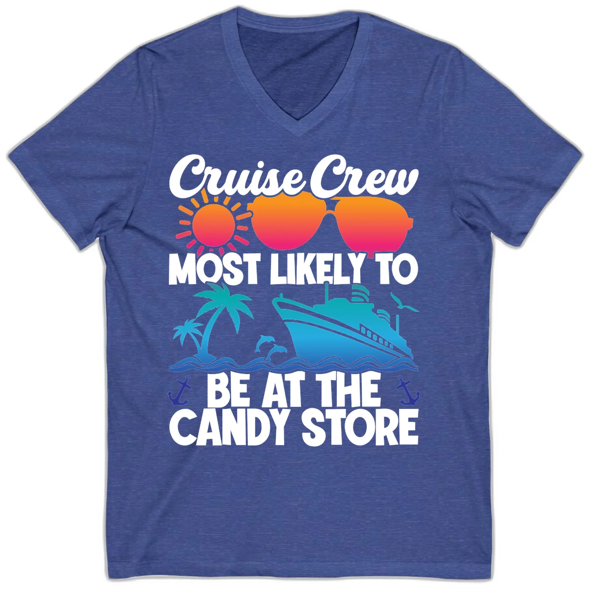 Cruise Crew Candy Store V-Neck in Heather True Royal