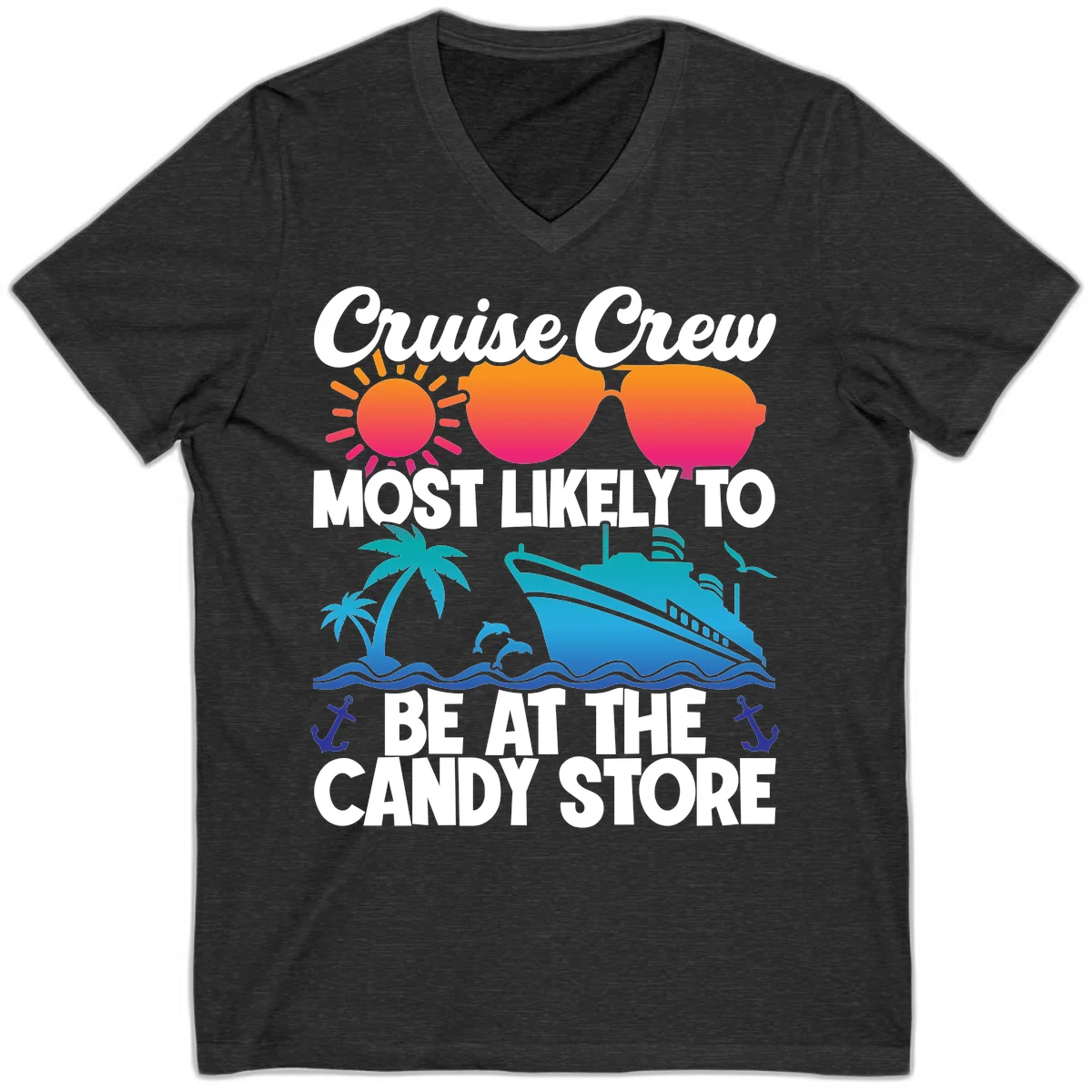Cruise Crew Candy Store V-Neck in Dark Grey Heather