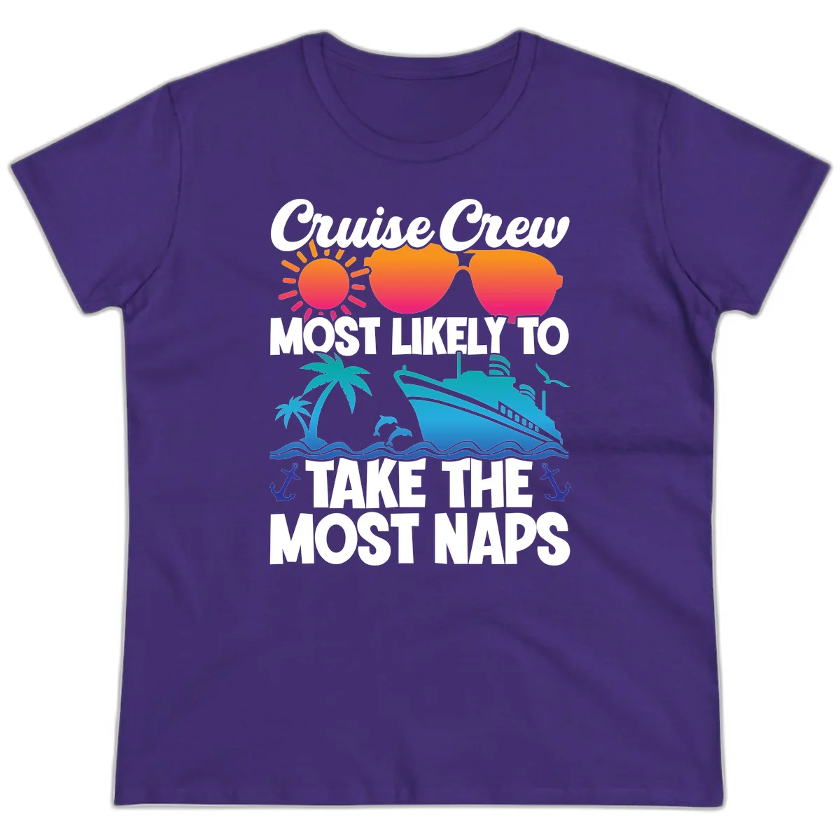 Cruise Crew Most Likely To Take The Most Naps Ladies Tee in Purple