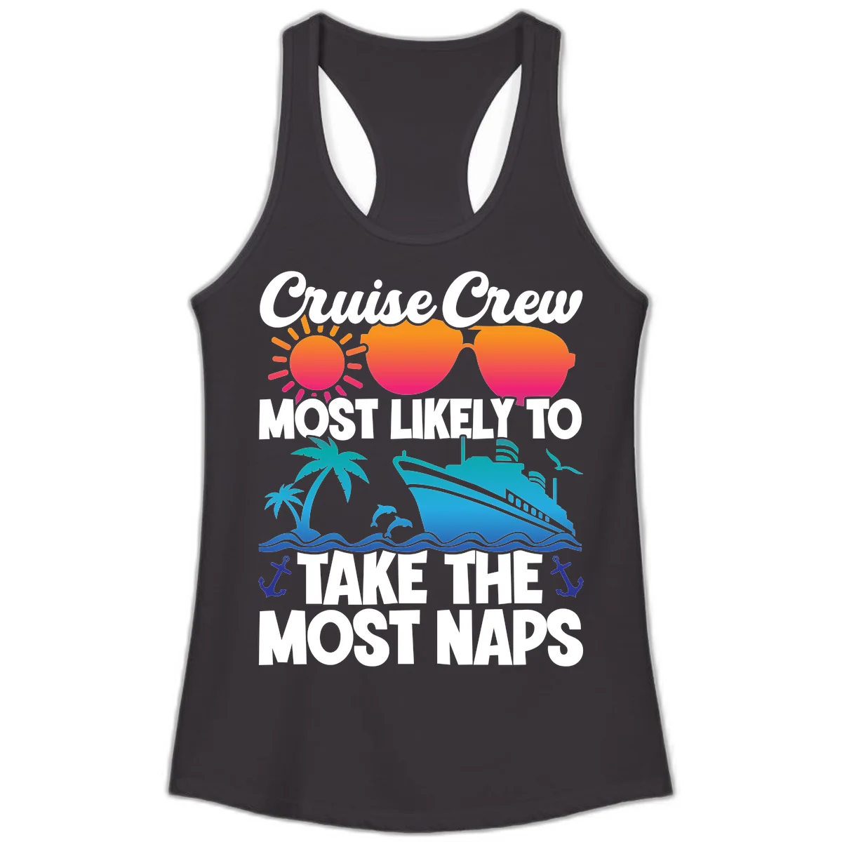 Cruise Crew Most Likely To Take The Most Naps Ladies Tank in Black