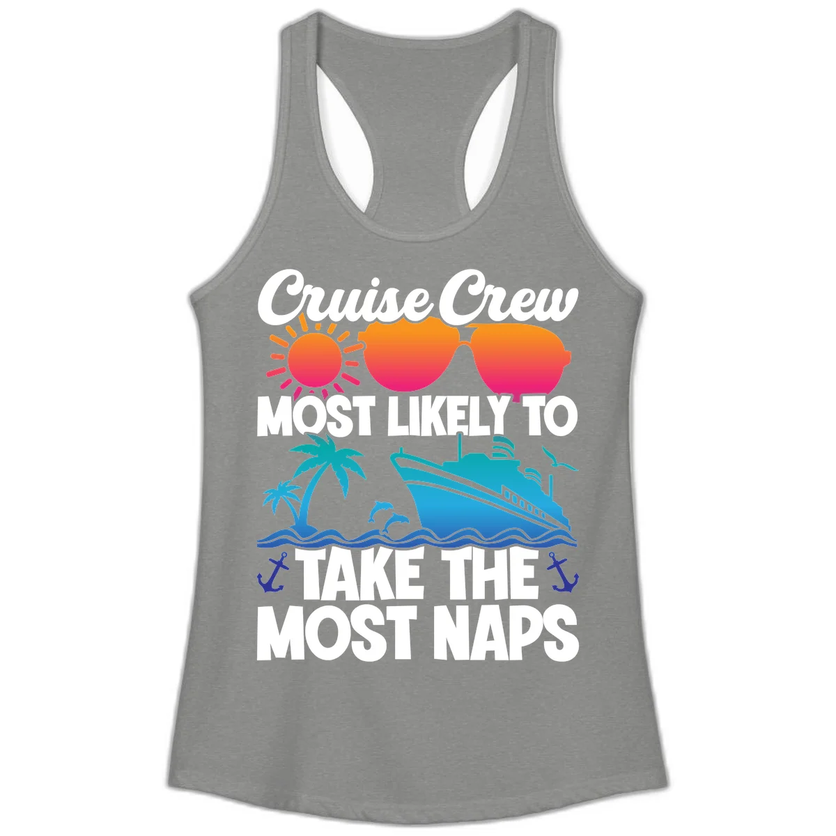 Cruise Crew Most Likely To Take The Most Naps Ladies Tank in Heather Grey