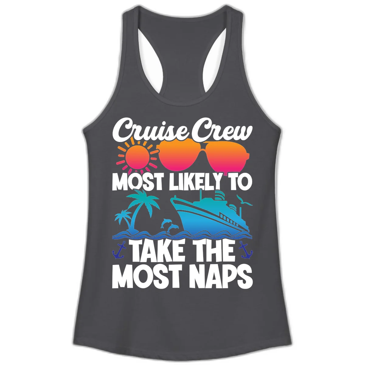 Cruise Crew Most Likely To Take The Most Naps Ladies Tank in Solid Dark Gray