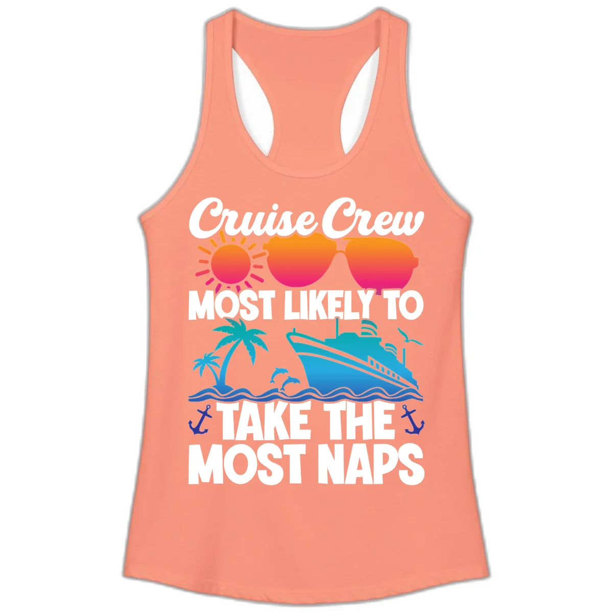 Cruise Crew Most Likely To Take The Most Naps Ladies Tank in Solid Light Orange