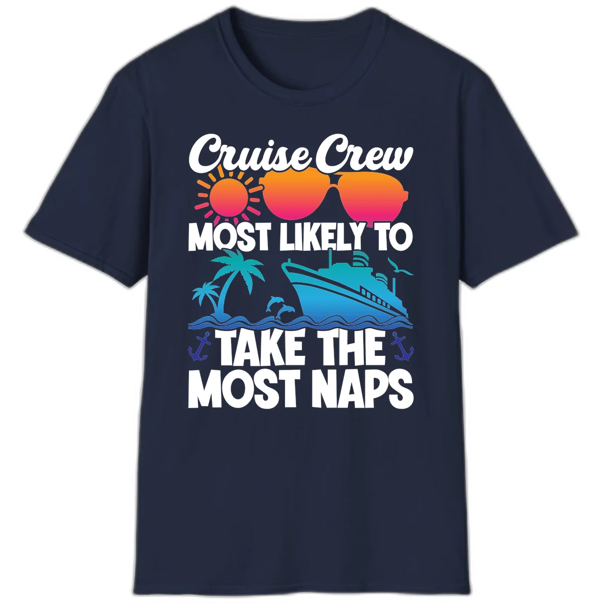 Cruise Crew Most Likely To Take The Most Naps T-Shirt in Navy