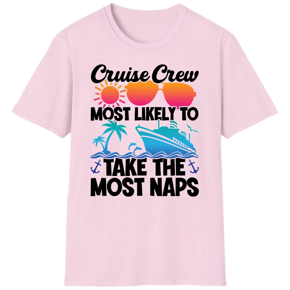 Cruise Crew Most Likely To Take The Most Naps T-Shirt in Light Pink
