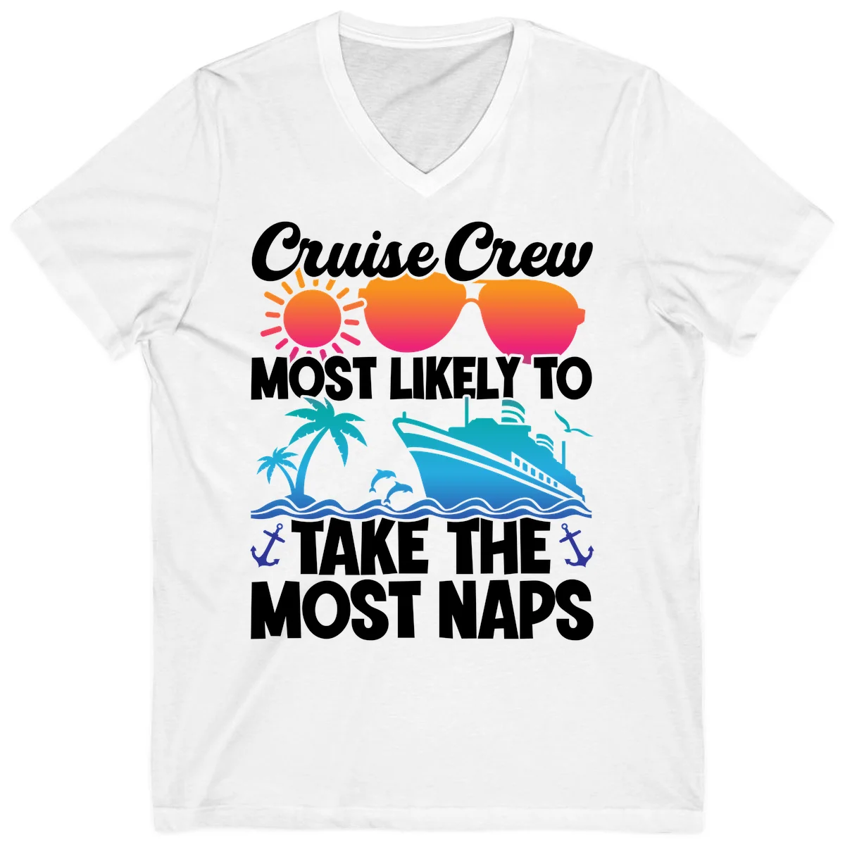 Cruise Crew Most Likely To Take The Most Naps V-Neck in White