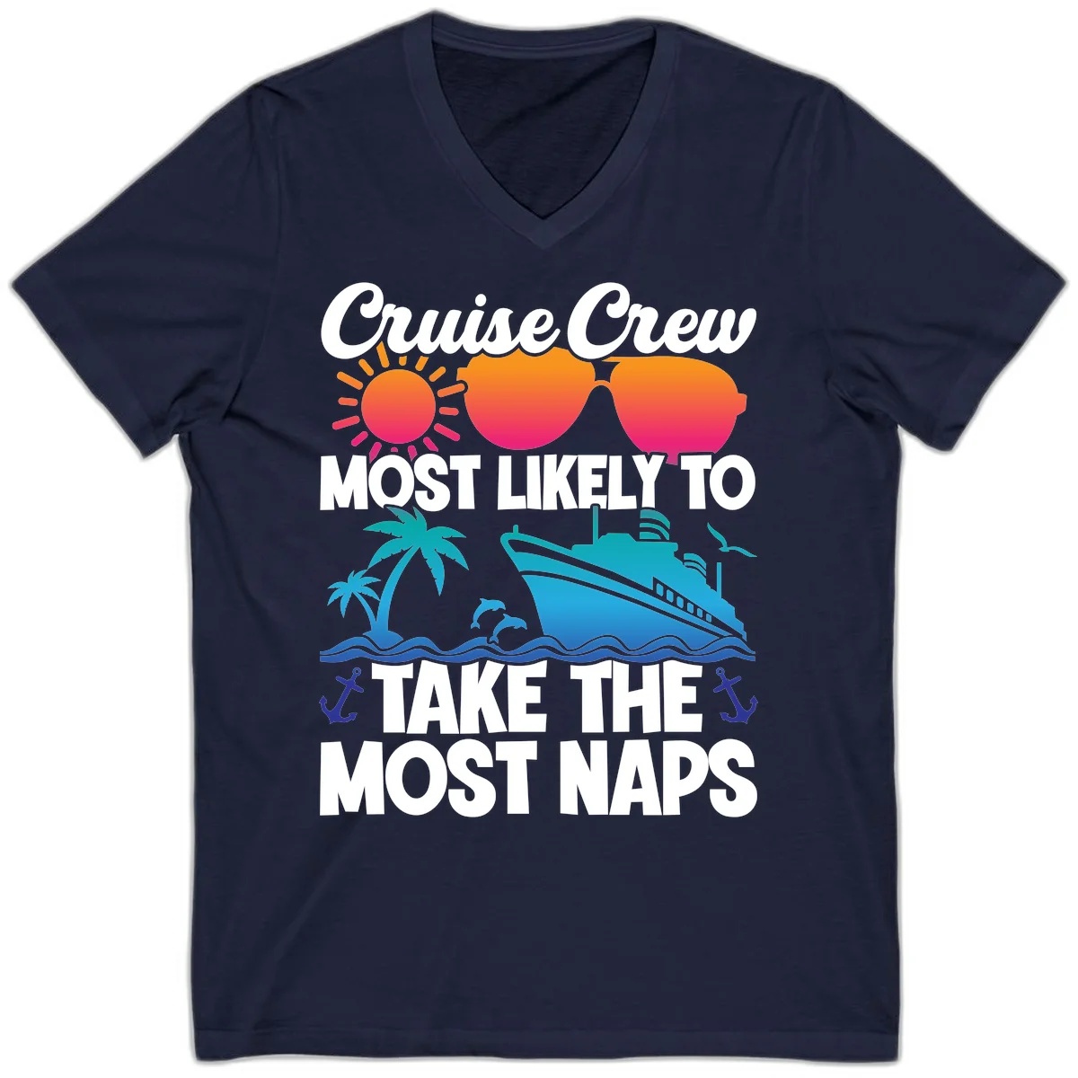 Cruise Crew Most Likely To Take The Most Naps V-Neck in Navy