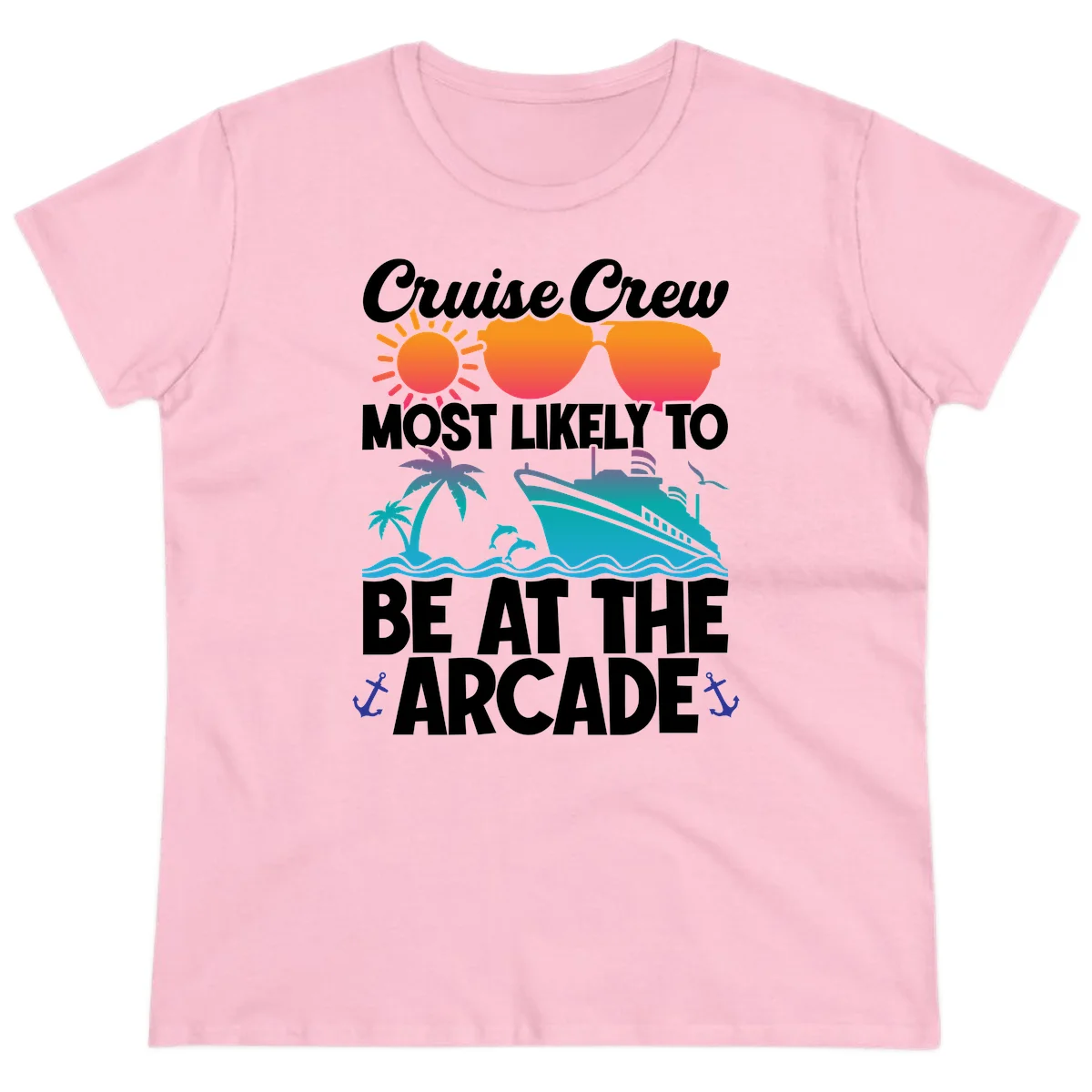 Cruise Crew Most Likely To Be At The Arcade Ladies Tee in Light Pink