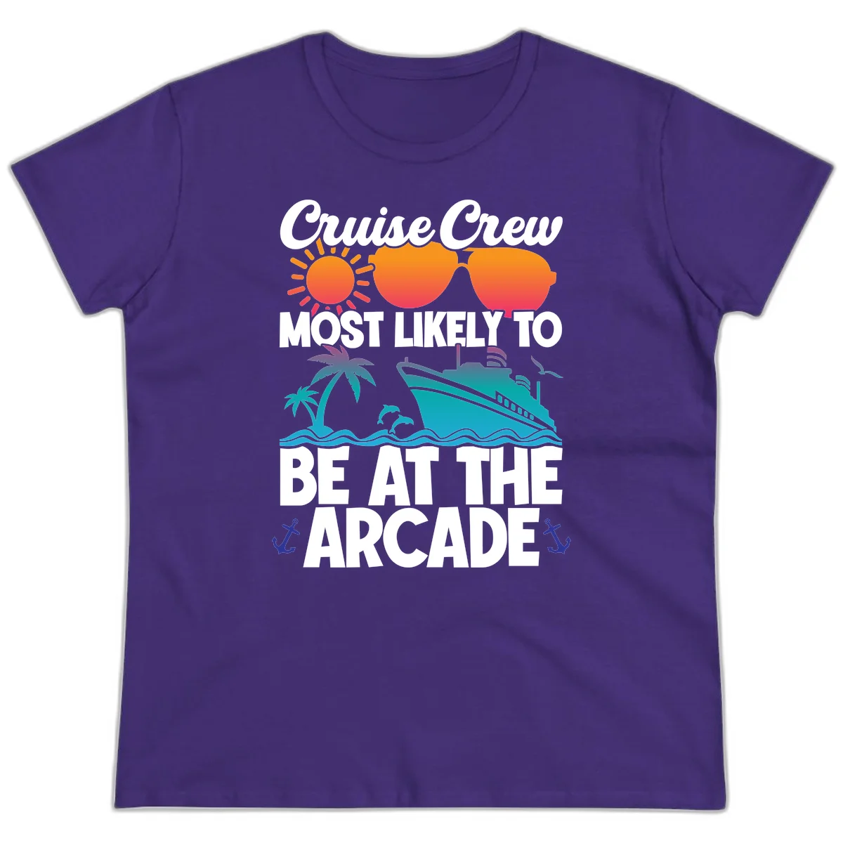 Cruise Crew Most Likely To Be At The Arcade Ladies Tee in Purple