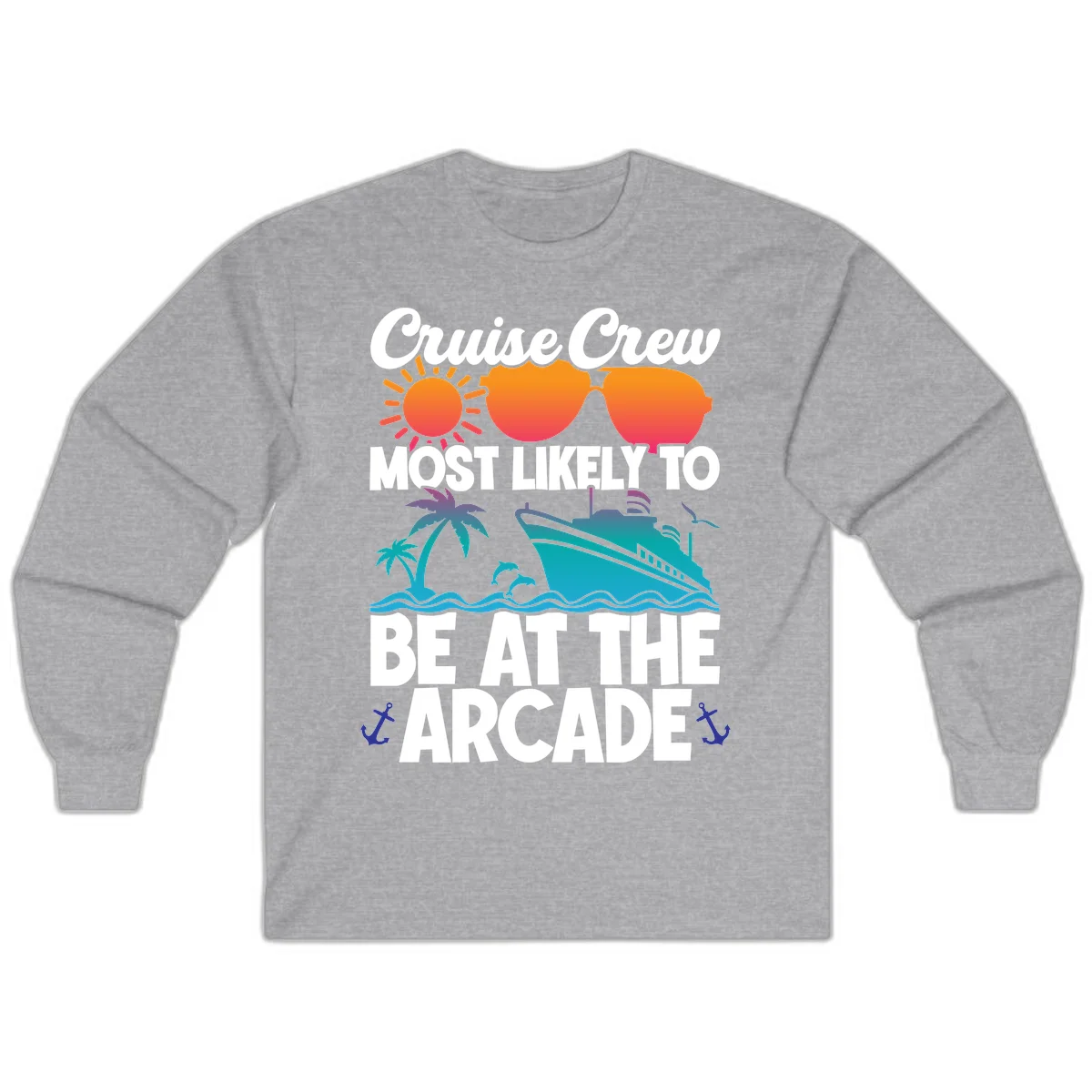 Cruise Crew Most Likely To Be At The Arcade Long Sleeve in Sport Grey